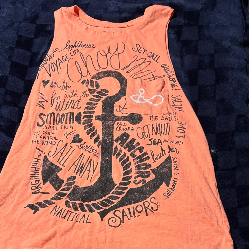 Women's Nautical Graphic Muscle Tee - Orange